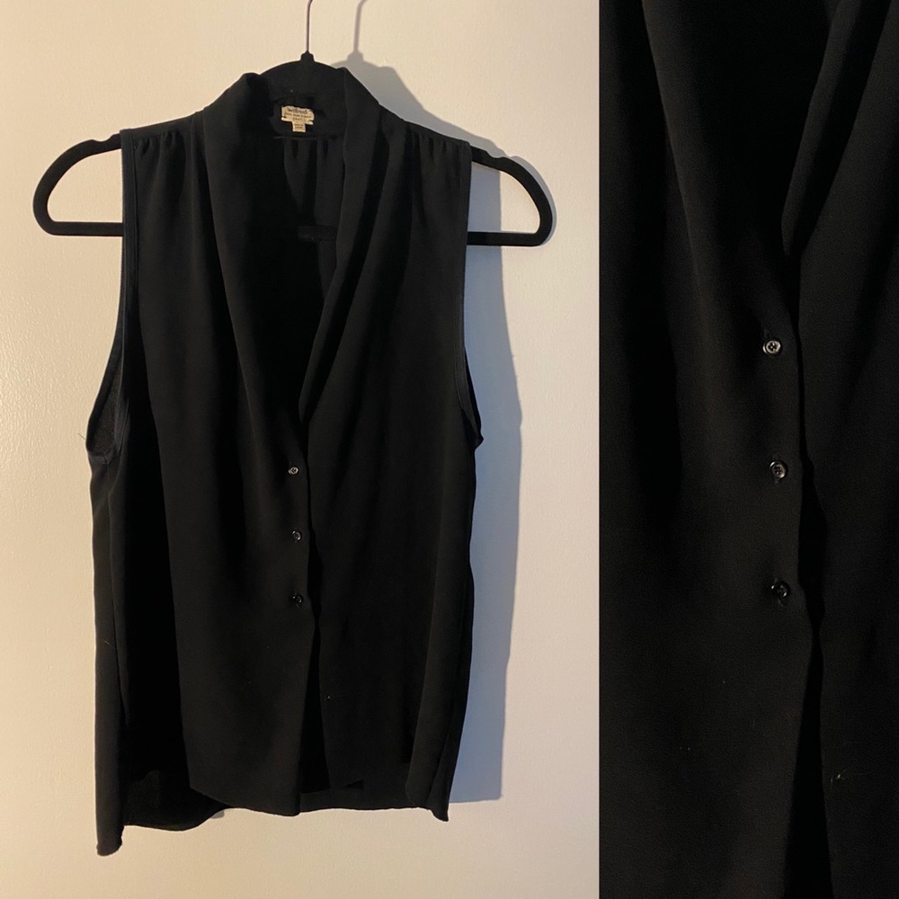 Sleeveless button front draped top